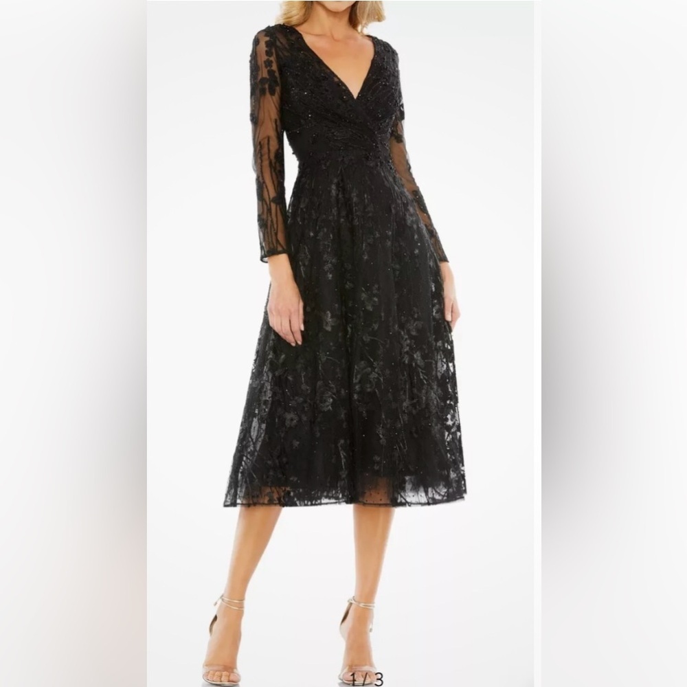 Mac Duggal 204041 Long Sleeve Floral Embellished Cocktail Dress 20
